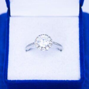 925 Sterling Silver Round HALO Design Cubic Zirconia Ring Signed IBB Size 7.5